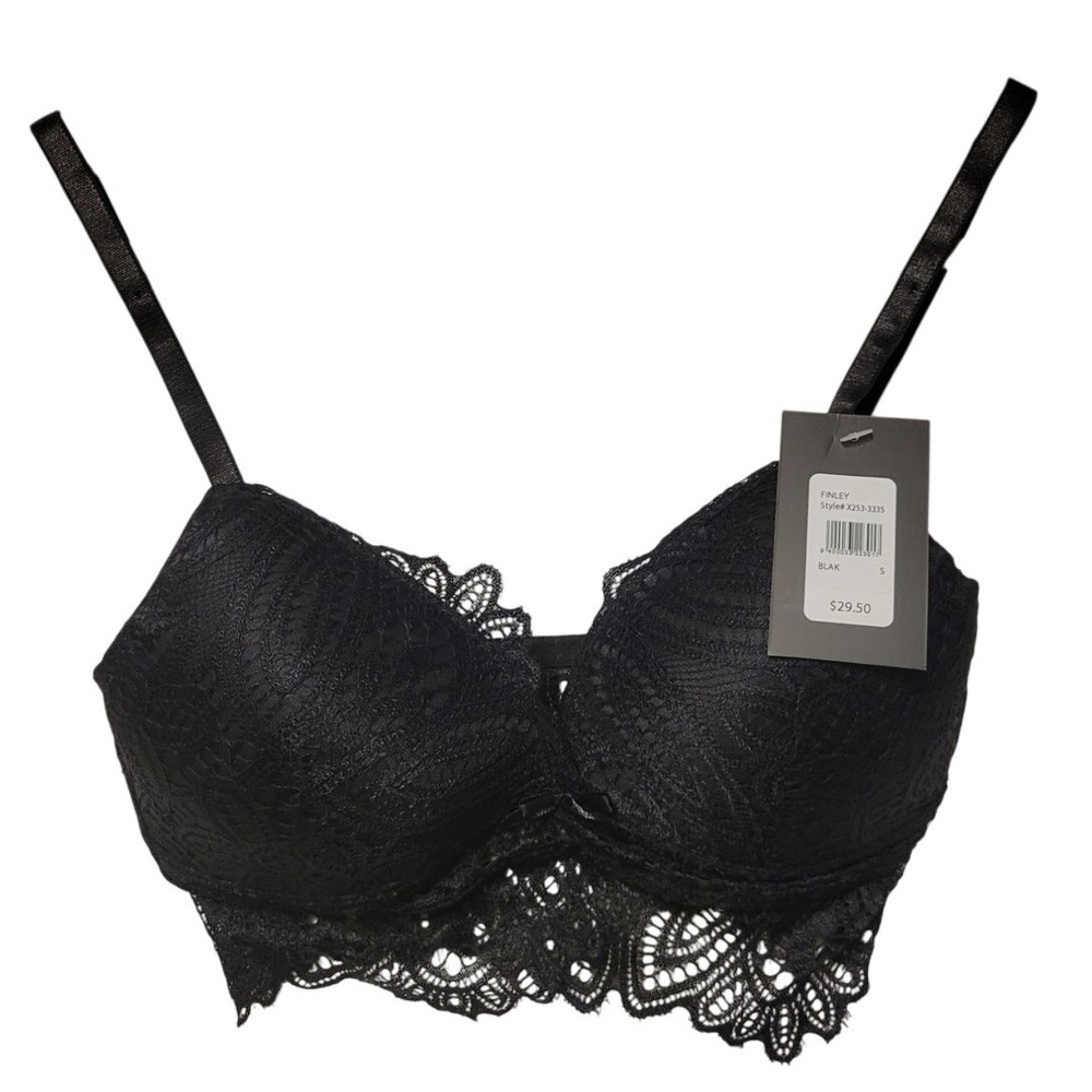 Fredericks of Hollywood Finley Bralette Womens Size S Black Lace Bow NWT Padding